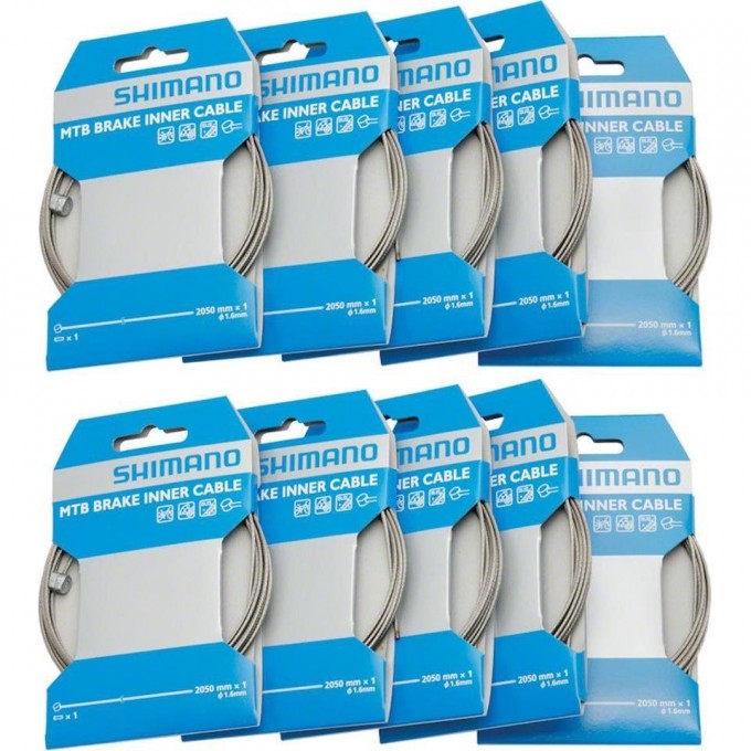 Трос тормозной SHIMANO шоссе/МТБ, 2050 мм, 10 штук, с наконечником, W-END тип, индивидуальная упаковка, Y80098410 Трос тормозной SHIMANO шоссе/МТБ, 2050 мм, 10 штук, с наконечником, W-END тип, индивидуальная упаковка, Y80098410